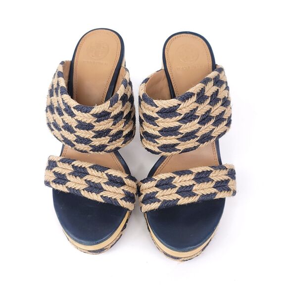 Tory Burch Heels Womens 8 Sandals Slip On Platform Slide Chunky Jute Woven Lola - Picture 6 of 10